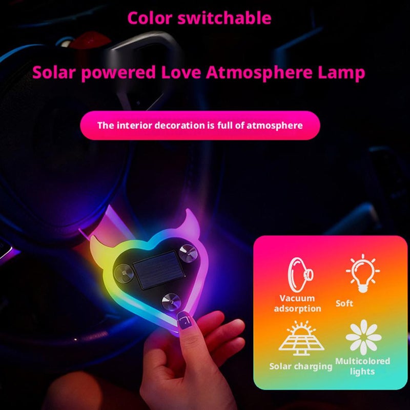 Car LED Ambient Light, Solar-Powered Devil's Heart Lamp Heart-Shaped LED Neon Love Atmosphere Light for Car Back Window Decor, Romantic Gifts for Valentine's Day, Anniversary, Date Night - Image 4